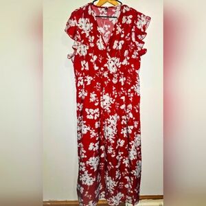 SHEIN Red and White Floral Maxi Dress